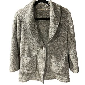 Soft Surroundings PS Sweater Hugs Gray Plush Poly Sherpa Cardigan Jacket Small
